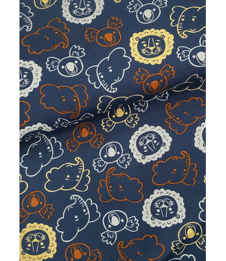 Madeline zoo animals - navy blue cotton