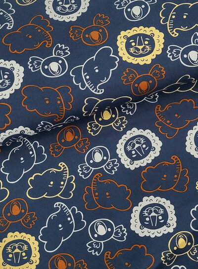 Madeline zoo animals - navy blue cotton