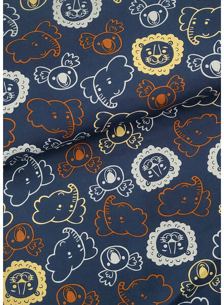 Madeline zoo animals - navy blue cotton