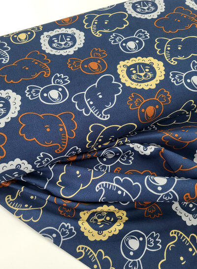Madeline zoo animals - navy blue cotton