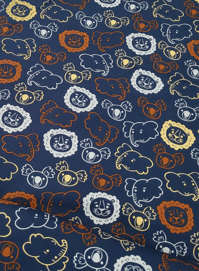 Madeline zoo animals - navy blue cotton
