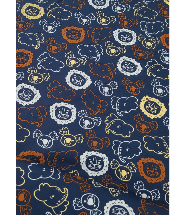 Madeline dIerentuin diertjes - marineblauw katoen
