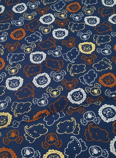 Madeline zoo animals - navy blue cotton