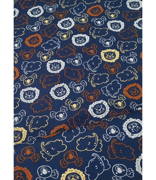 Madeline dIerentuin diertjes - marineblauw katoen