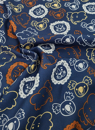 Madeline dIerentuin diertjes - marineblauw katoen