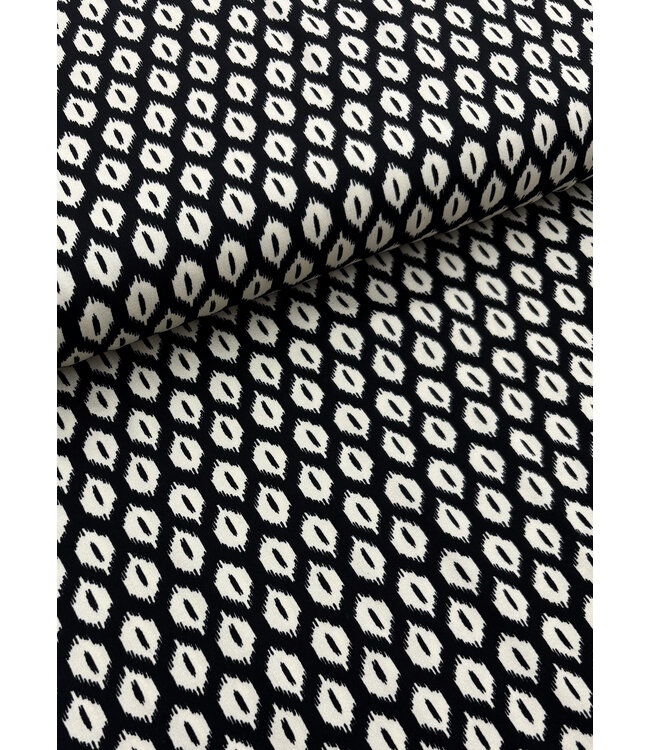 Madeline Ikat print zwart - satijn viscose