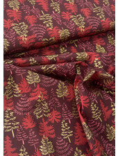 Madeline golden christmas trees - burgundy cotton