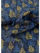 Madeline gouden kerstbomen - marineblauw katoentje