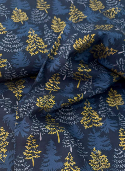 Madeline golden christmas trees - navy blue cotton