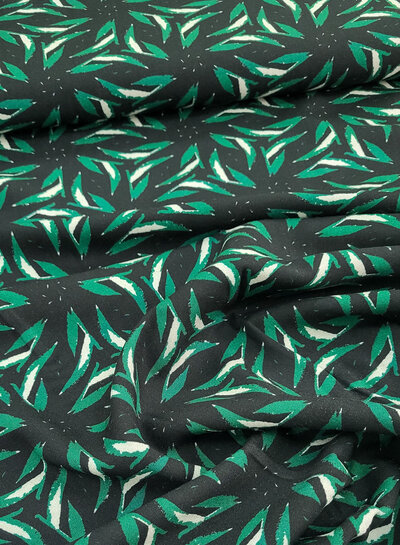 Madeline leaves - dark green and black - woven viscose