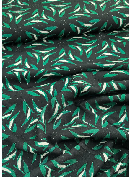 Madeline leaves - dark green and black - woven viscose