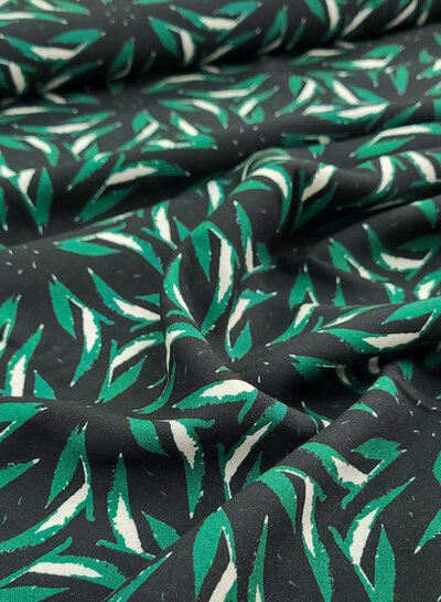 Madeline leaves - dark green and black - woven viscose