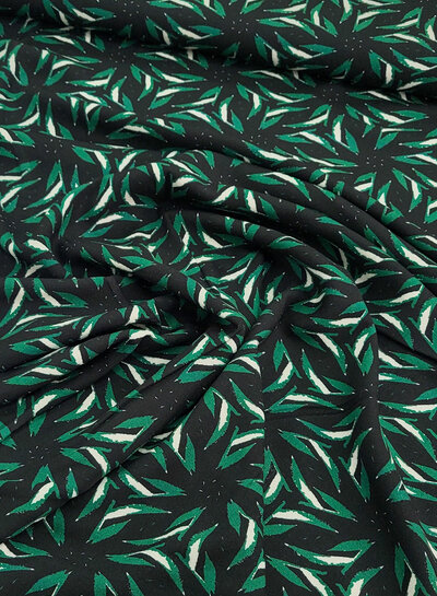 Madeline leaves - dark green and black - woven viscose