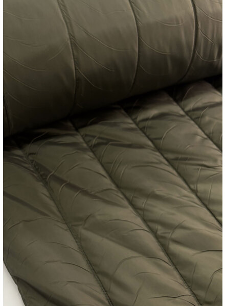 Madeline khaki - stroken verticaal gematelasseerde gewatteerde mantelstof