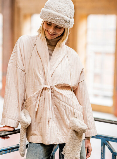 Fibremood Beige structured fabric 3D effect - used for the Elsie bodywarmer