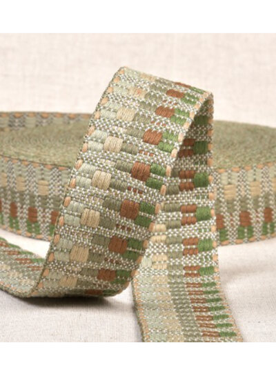 Etnic tassenband khaki groen tinten  38mm