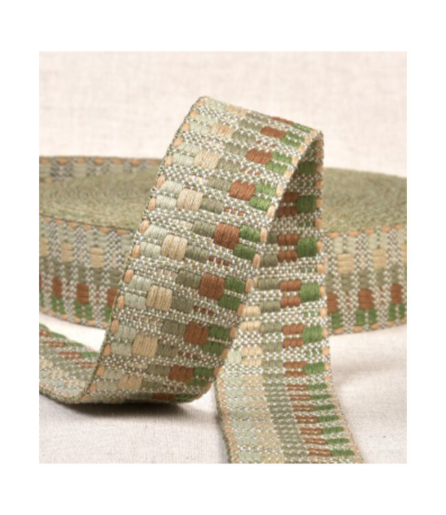 Etnic tassenband khaki groen tinten  38mm