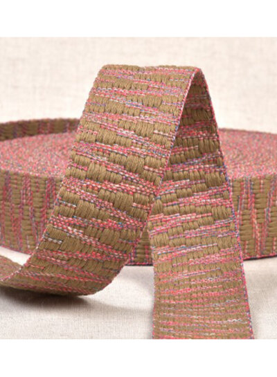 Ethnic bag strap mustard and pink 38mm