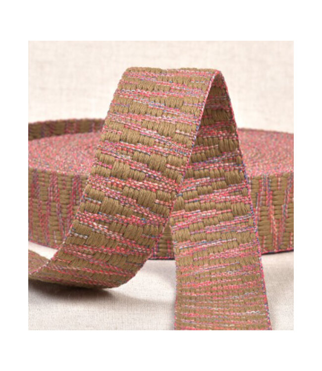 Etnic tassenband mosterd en roze  38mm