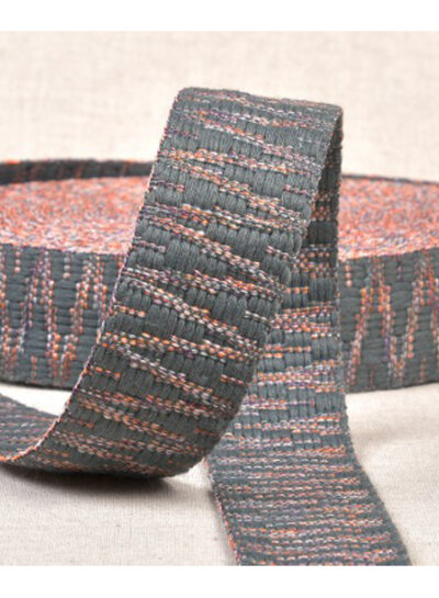 Ethnic bag strap anthracite and pink 38mm