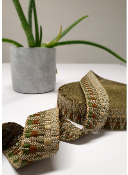 Etnic tassenband khaki groen tinten  38mm