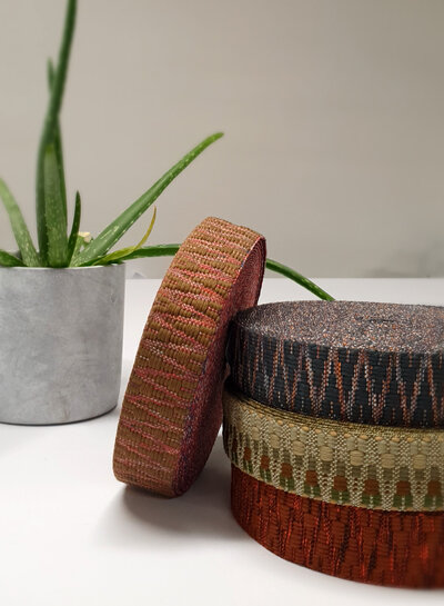 Ethnic bag strap mustard and pink 38mm