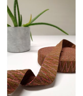 Ethnic bag strap mustard and pink 38mm