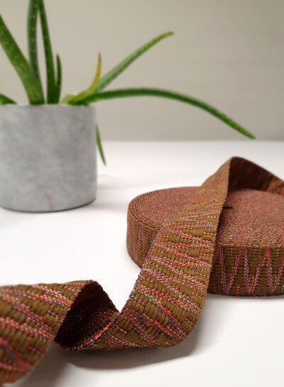 Ethnic bag strap mustard and pink 38mm