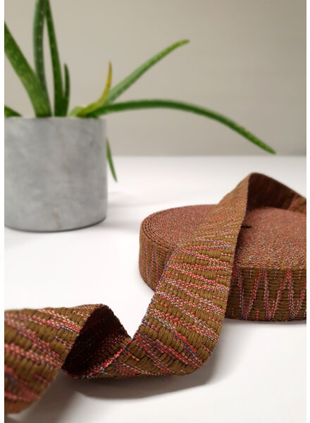 Etnic tassenband mosterd en roze  38mm