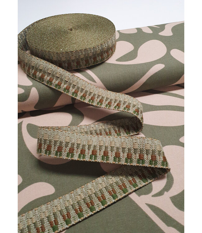 Etnic tassenband khaki groen tinten  38mm