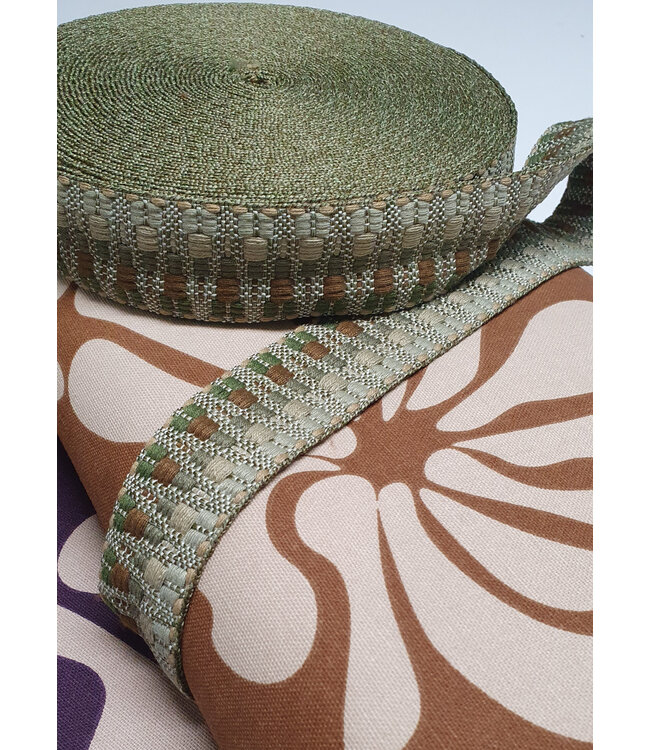 Etnic tassenband khaki groen tinten  38mm