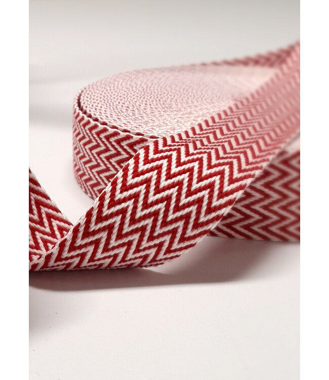 rood en wit - chevron - tassenband 38 mm