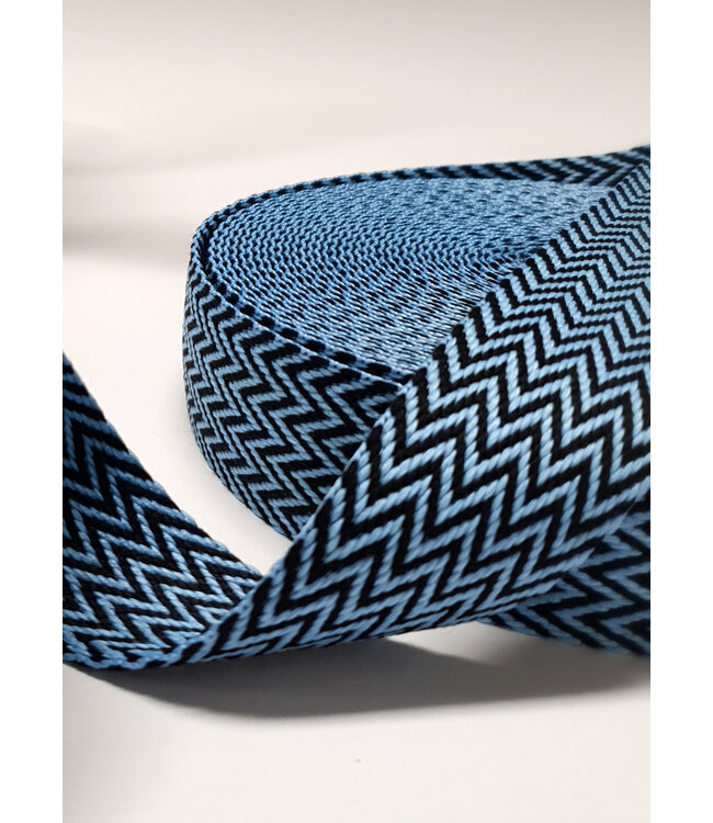 blauw en zwart - chevron - tassenband 38 mm
