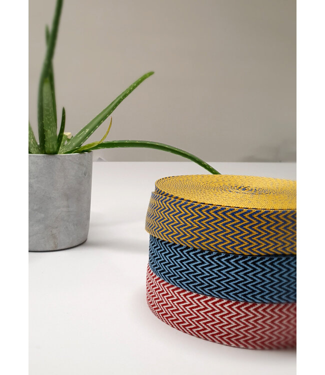 blauw en zwart - chevron - tassenband 38 mm