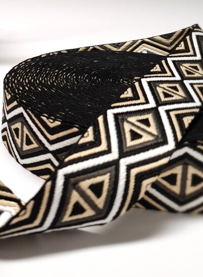 M. taupe and black - tribal - bag strap 38 mm