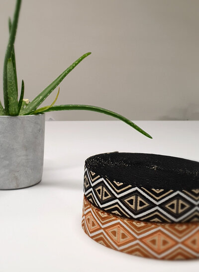 taupe en zwart - tribal - tassenband 38 mm