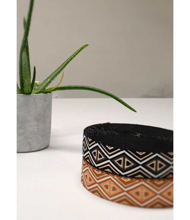 taupe en zwart - tribal - tassenband 38 mm