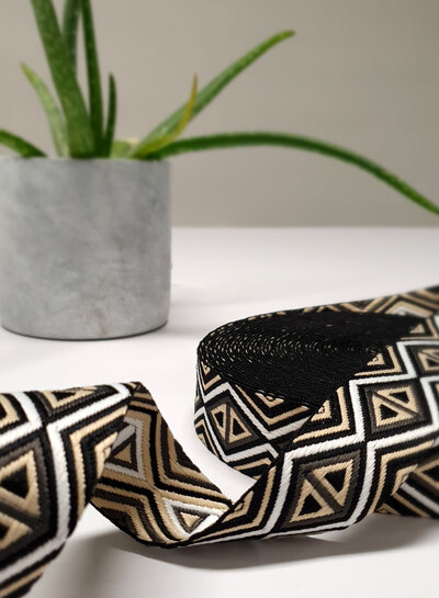 taupe en zwart - tribal - tassenband 38 mm