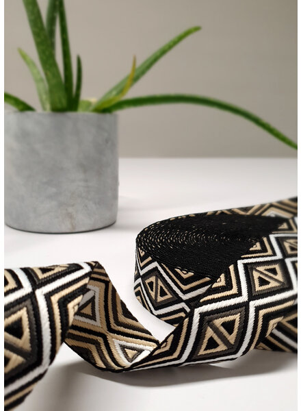 taupe en zwart - tribal - tassenband 38 mm