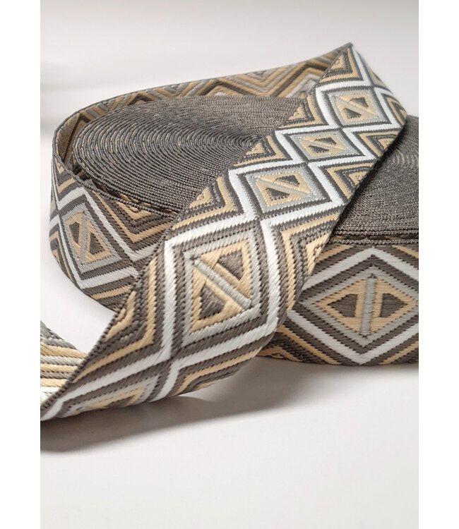grijs en beige - tribal - tassenband 38 mm