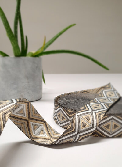 grijs en beige - tribal - tassenband 38 mm