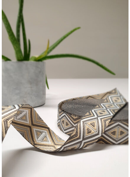 grijs en beige - tribal - tassenband 38 mm