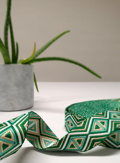 green and beige - tribal - bag strap 38 mm