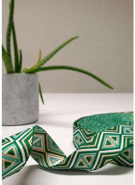 green and beige - tribal - bag strap 38 mm