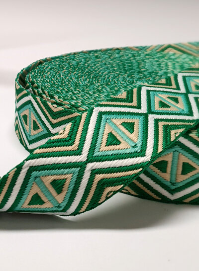 green and beige - tribal - bag strap 38 mm