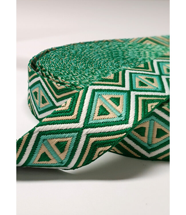 groen en beige - tribal - tassenband 38 mm