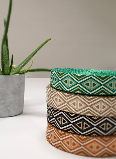 groen en beige - tribal - tassenband 38 mm