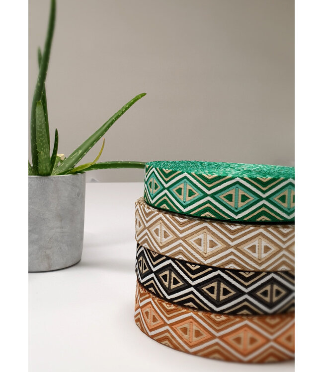 groen en beige - tribal - tassenband 38 mm