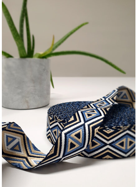 blauw en zwart - tribal - tassenband 38 mm