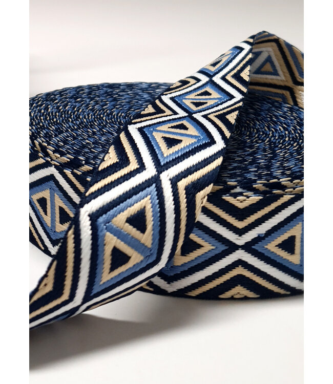blauw en zwart - tribal - tassenband 38 mm